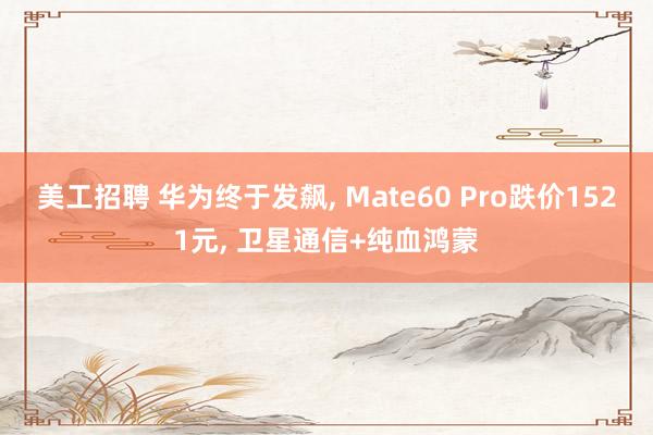 美工招聘 华为终于发飙, Mate60 Pro跌价1521元, 卫星通信+纯血鸿蒙